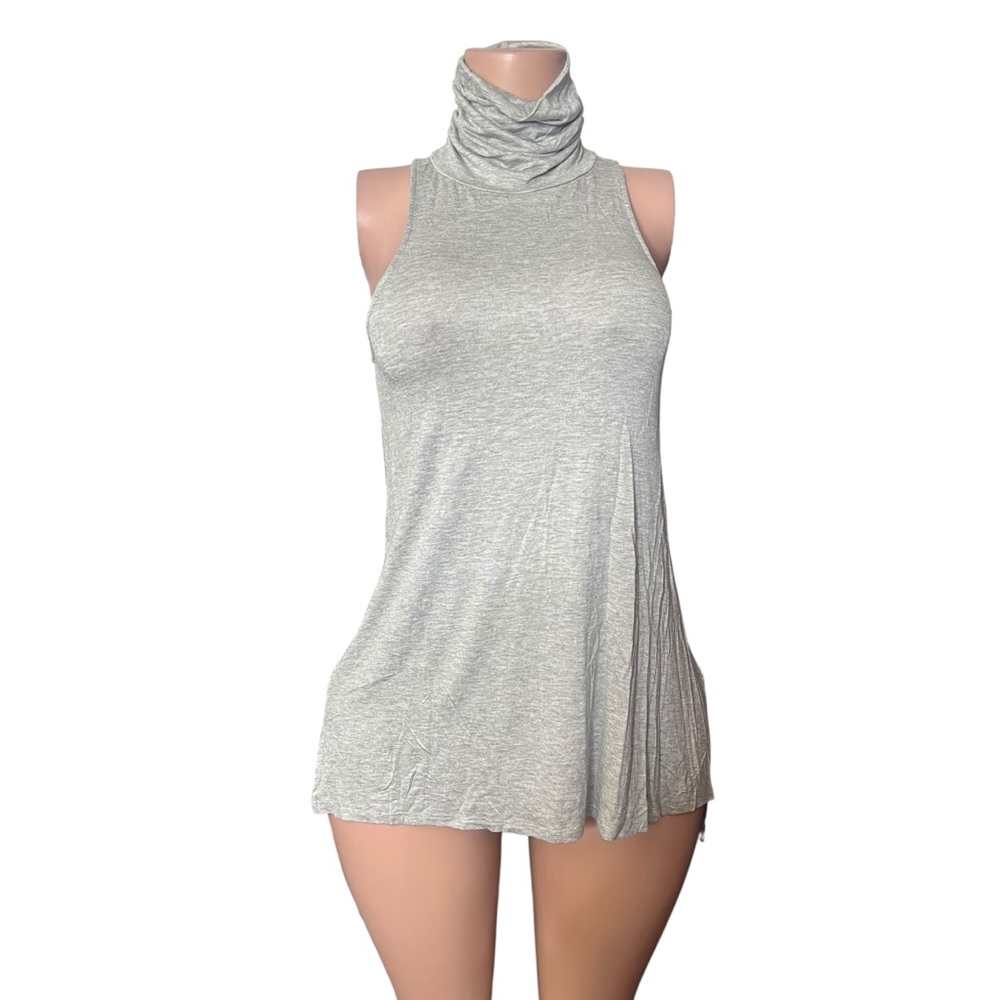 Gray Sleeveless Turtleneck Top